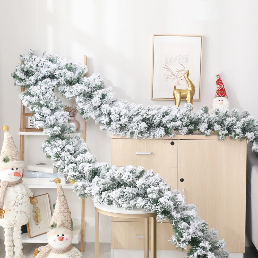 

2.7m White Falling Cedar Velvet Rattan For Christmas Tree Fireplace Staircase Door Garden Courtyard Decoration Garland