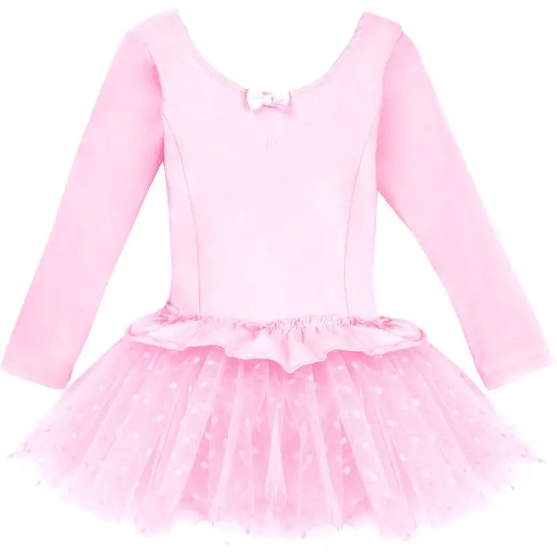 Girls Baby Lovely Long Sleeve Princess Dress Cotton O Neck Ballet TuTu Child Kids Pink Ballet Dance Dress