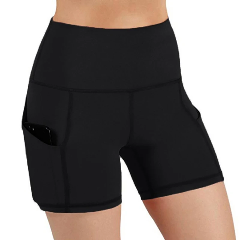 Women\'s cycling shorts Sports Yoga High Waist Shorts with Pockets Seamless Tummy Control Workout Short Pants Athletic Leggings