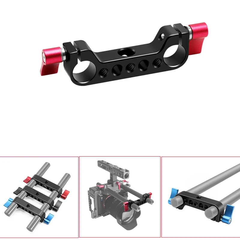 Universal 15mm Double Hole Pipe Clamp Threaded Hole Adapter 1/4 Screw Camera Cage Following Focus Accessories Rail Pipe Clamp