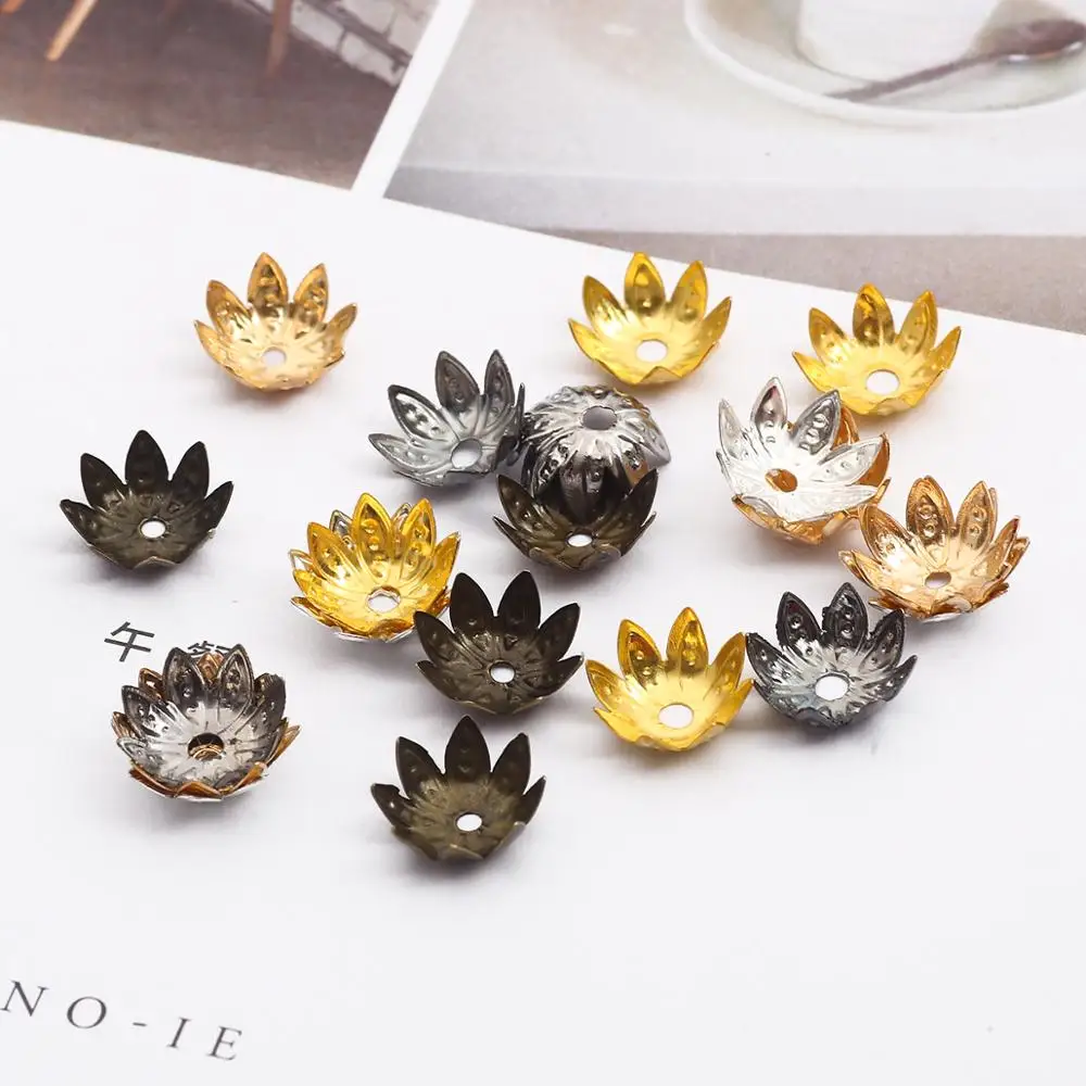 100pcs/lot 8/10mm Lotus Flower Metal Beads Caps Loose Spacer Cone End Beads Cap For DIY Jewelry Making Necklace Accessories