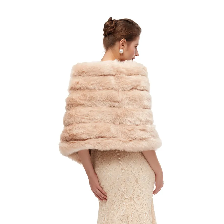 JaneVini 2020 eleganckie zimowe płaszcze ślubne dla narzeczonych Faux Fur Cape ciepłe kobiety szal Wrap płaszcz Wedding Party Bolero akcesoria