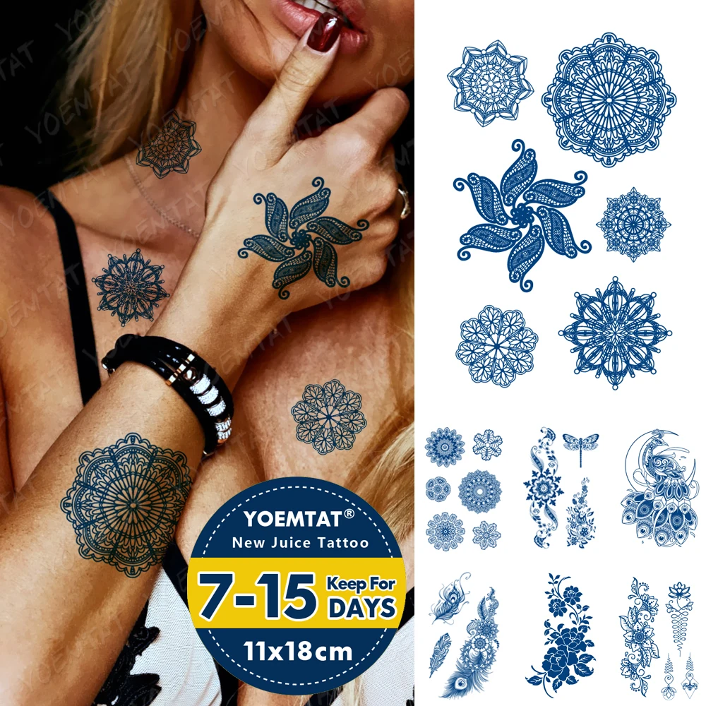 Juice Lasting Ink Tattoos Body Art Waterproof Temporary Tattoo Sticker Geometric Coordinates Tatoo Arm Fake Number Wing Tatto