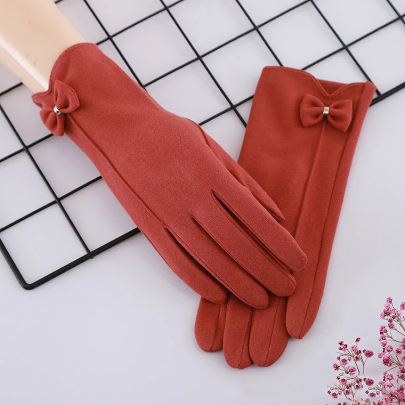 

Autumn Winter Thin Section Touch Screen Single Layer Women Outdoor Cycling Windproof Gloves High Elasticity Bowknot Cute Lovely