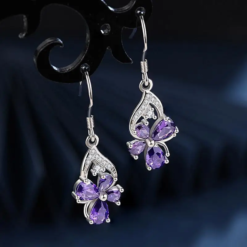 Pendientes Dorp de Plata de Ley 925 para Mujer, joyería de piedras preciosas de amatista, Aros de plata 925, Orecchini, pendiente de amatista para niña