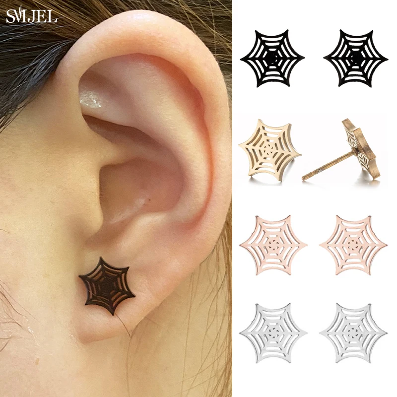 Милые-серьги-пауки-в-стиле-панк-на-Хэллоуин-черные-асимметричные-серьги-с-паутиной-и-призраком-модные-рождественские-подарки-для-женщин-и-девочек