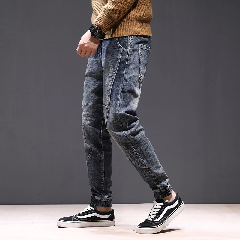 KSTUN joggers jean men motorcycle jeans streetwear drawstring elastic waist ruched Pants leisure riding jeans male plus size 42