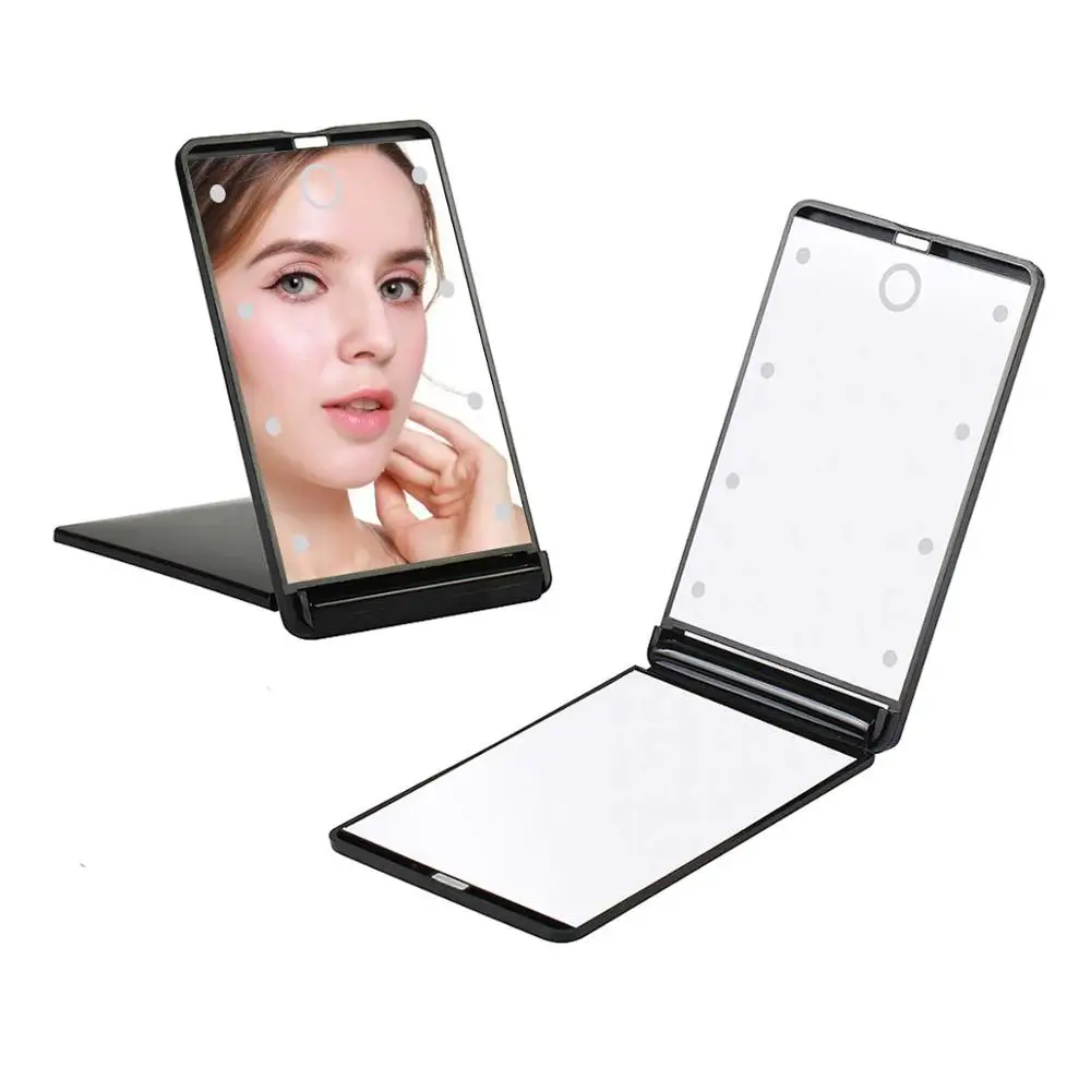 Travel Mirror, Portable LED Lighted Makeup Mirror,Touch Switch Makeup Mirror,Folding Compact Mirror 1X & 2X Magnification