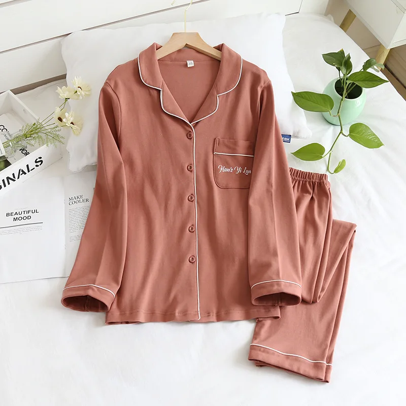 NHKDSASA Sleepwear Women's Pajamas Loungewear Autumn Trousers Ladies Pyjamas Suit Cotton Long Pijamas Femme Men Couples Clothes