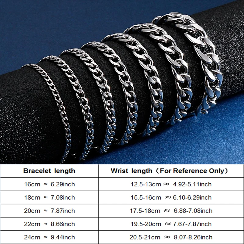 3/4/5/6/8/9/11mm Stainless Steel Classic Cuban Curb Chain Bracelet Men Male Cool High Quality Never Fade image 3