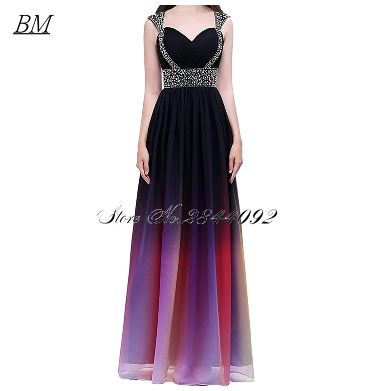 BM New Arrival Gradient Sweetheart czapka z osłoną karku rękawem w stylu Vintage zroszony linii sukienki druhen Ombre sukienki na przyjęcie Vestido De Festa