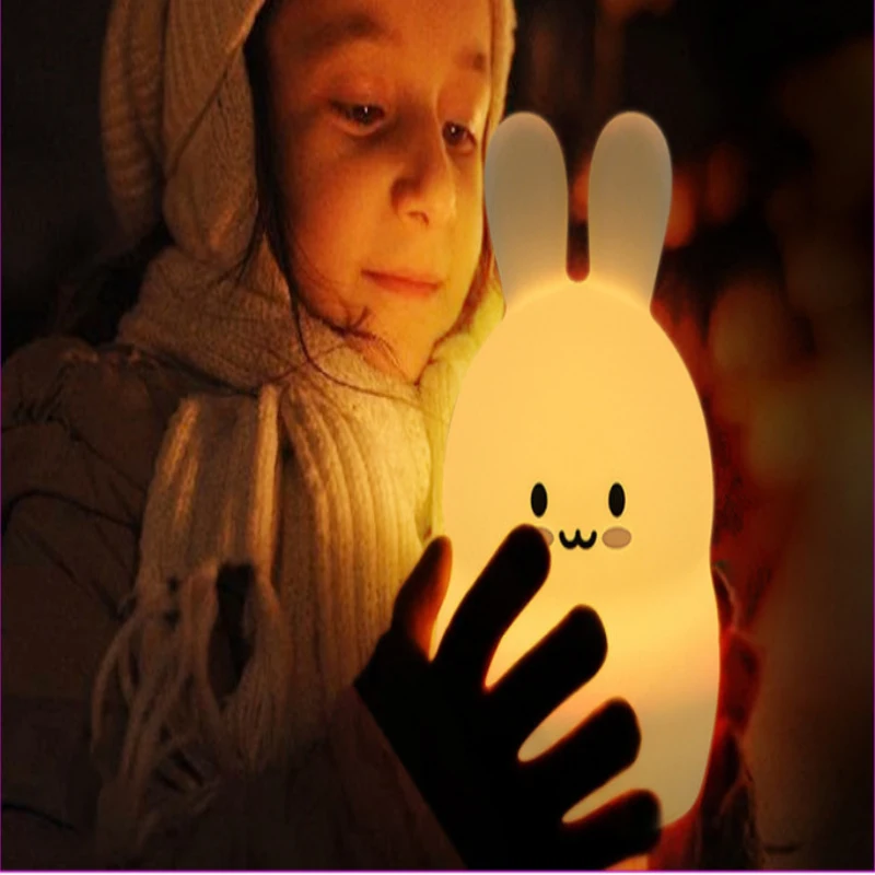 2022 New LED Night Light Colorful Children\'s Night Light Cute Rabbit Pat Light USB Silicone Night Light 2.4G RF Remote Control