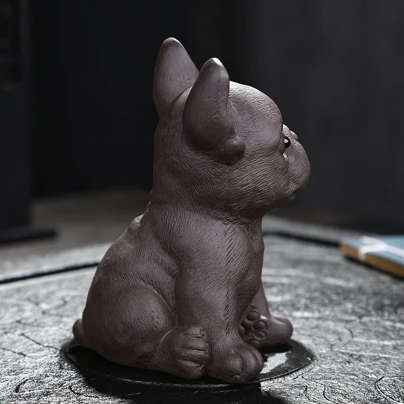 Purple Clay Dog Ceramic Animal Figurines Zisha Tea Pet Little Bulldog Crafts Household Office Tea Accessories Decoration Tea Toy