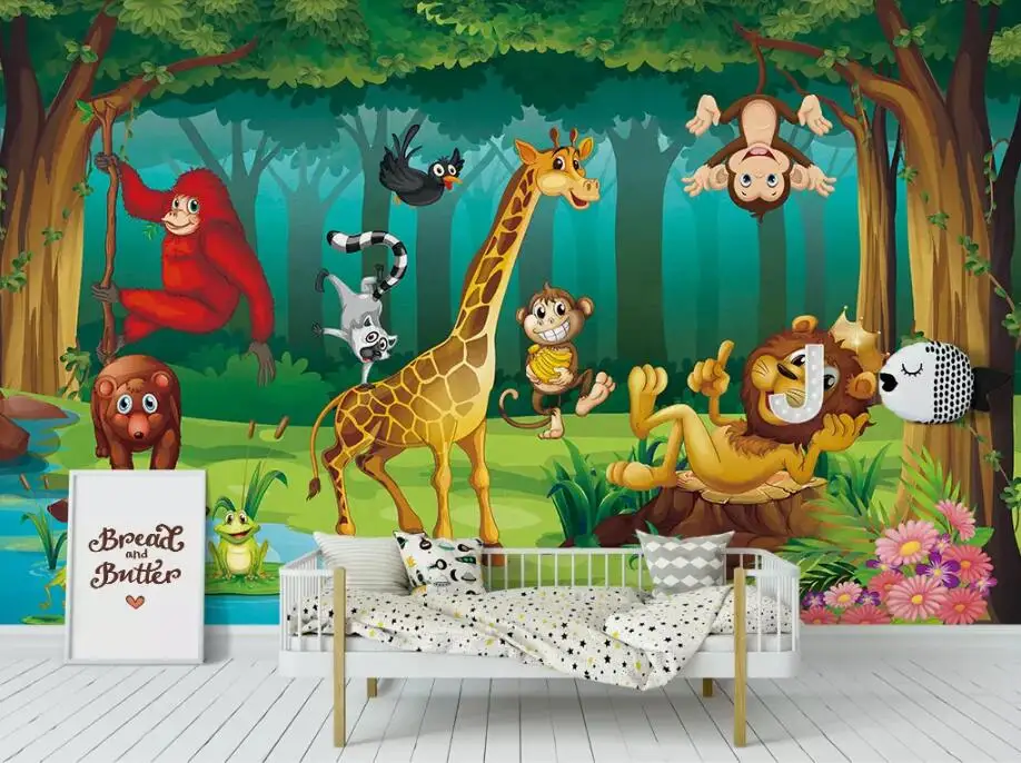 Bacal Custom 3D Photo Wallpaper For Kids Room Cartoon Animal Tiger Lion Poster Children Room Wall Decoration 3d Mural Wallpaper