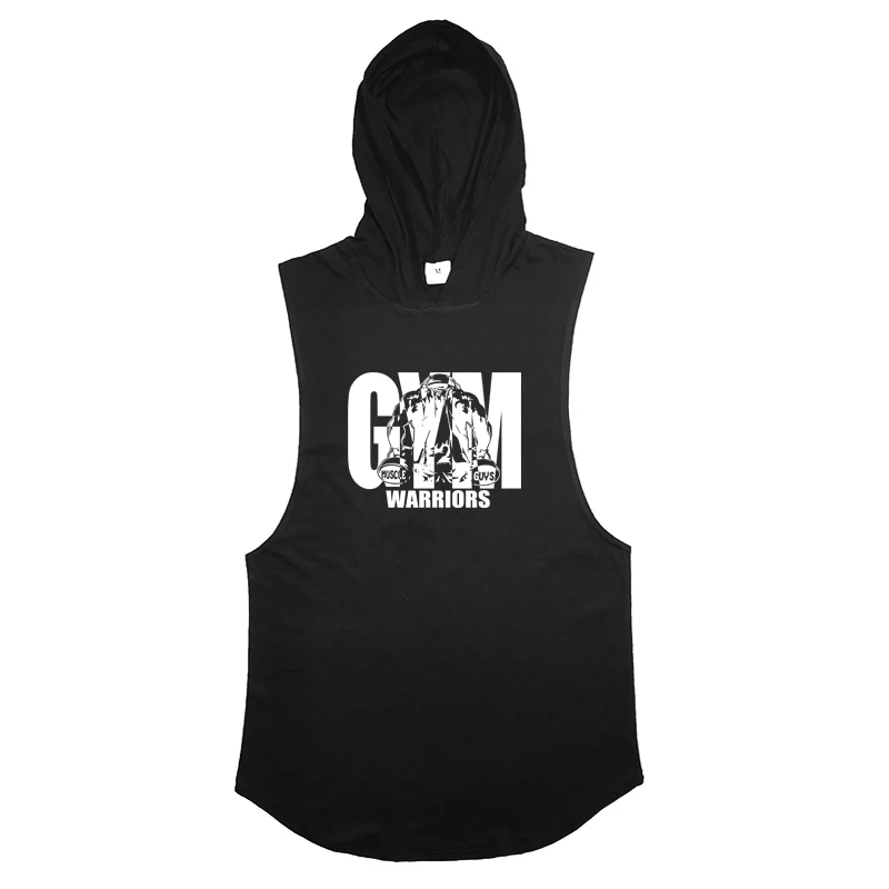 Gym Hooded Tank Top Men Summer Fitness Clothing Bodybuilding Hoody Vest Mens Sports Fashion Cotton Sleeveless T Shirts Plus Size