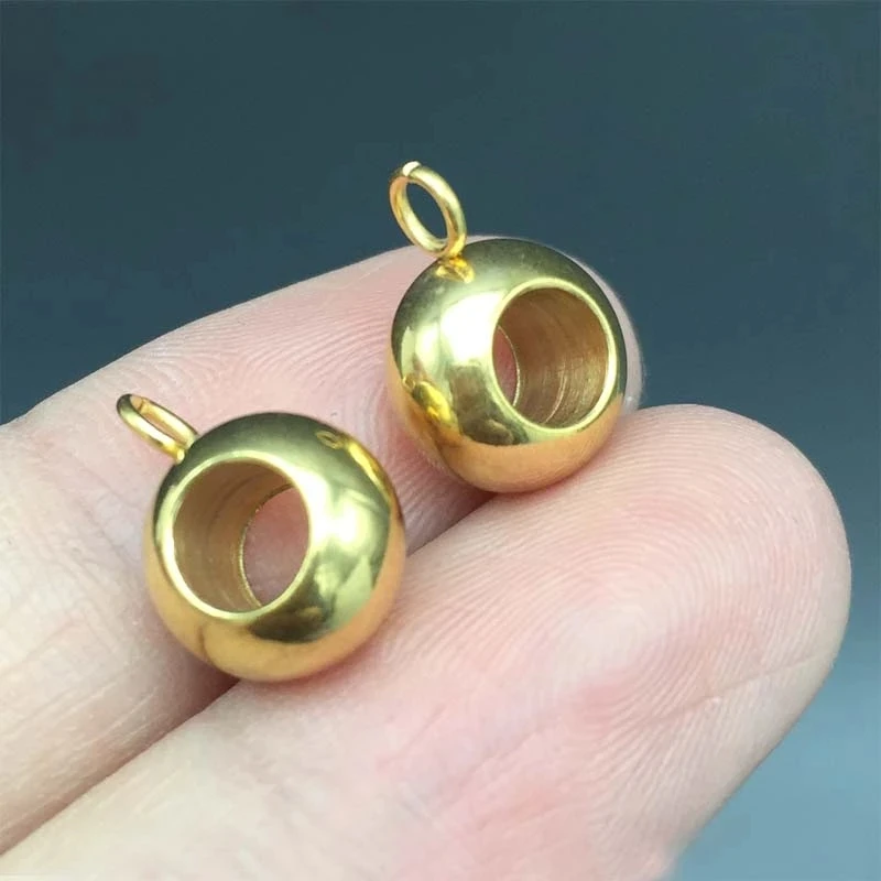 

10pcs Stainless Steel Bail Beads with ring For Jewelry Making Bright gold Color Big Hole Beads DIY Jewelry Accessories 10MM