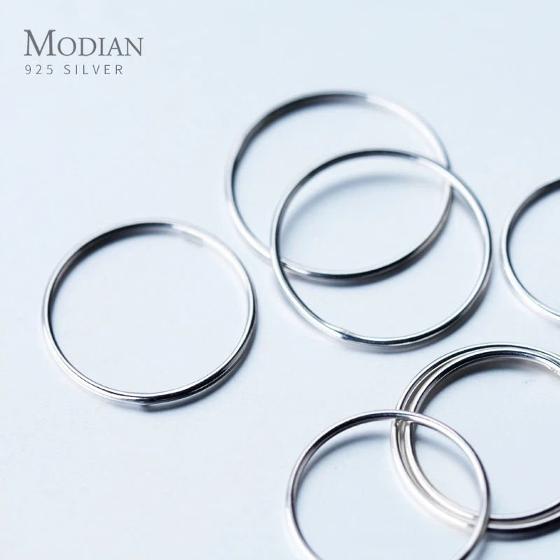 Modian Silver Simple Circle Stackable Ring 100% 925 Sterling Silver Multiple Sizes Finger Rings For Women Fashion Fine Jewelry