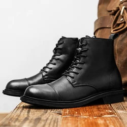 Autumn Winter Fashion Black Vintage Men Shoes Handmade British High Quality Ankle Boots Outdoor Tooling Desert Boots Cow Leather