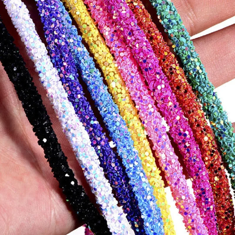 6mm Flash Sequin Resin Rope Drill Rubber Hose Glitter Tube Strap Party Decor Colorful Pipe Cord DIY Hair Jewelry Accessories 1m