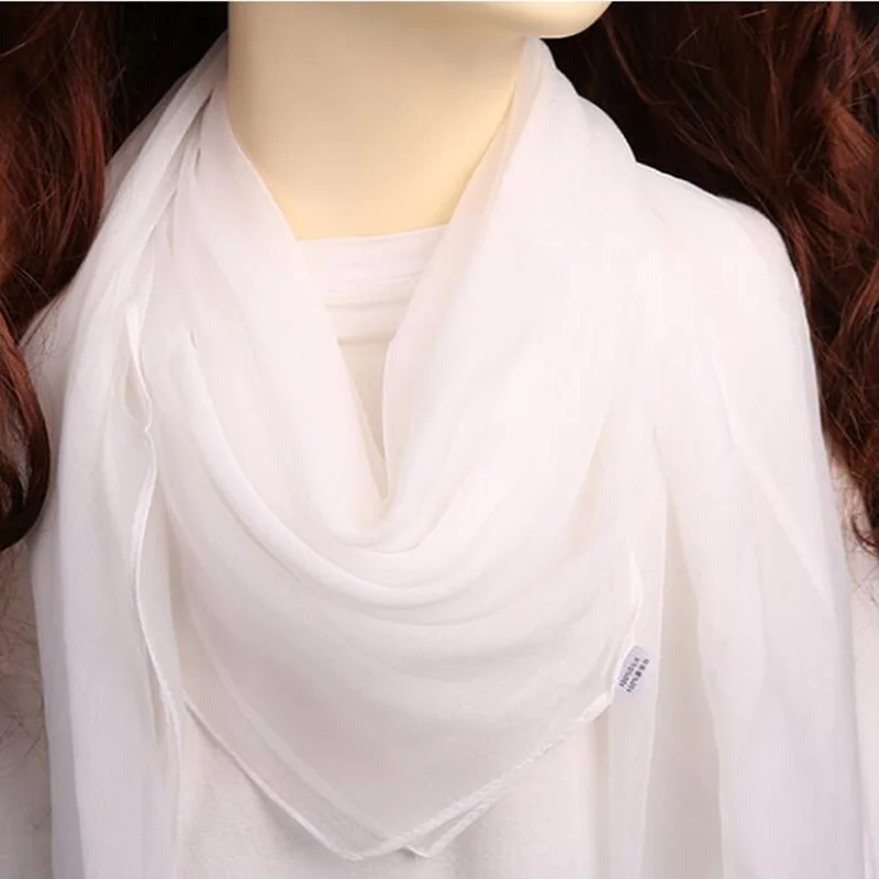 Korean Ultra Thin Solid Color Long Chiffon Neck Guard Silk Scarf Summer Female Soft Gauze Beach Sunscreen Scarve Snood P47
