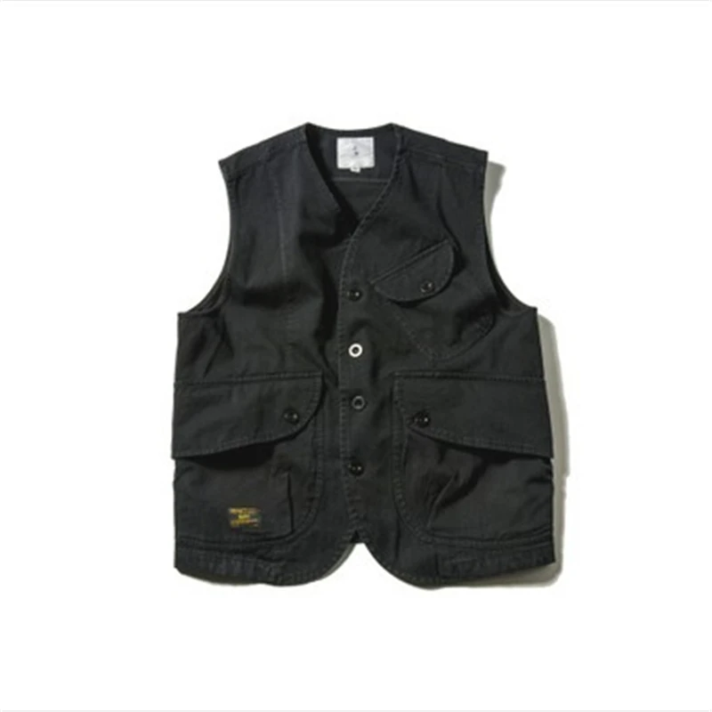 

2020 New Autumn Fashion Black Sleeveless Jacket Men Cotton Vest with Many Pockets Casual Mens Cargo Vests Waistcoat