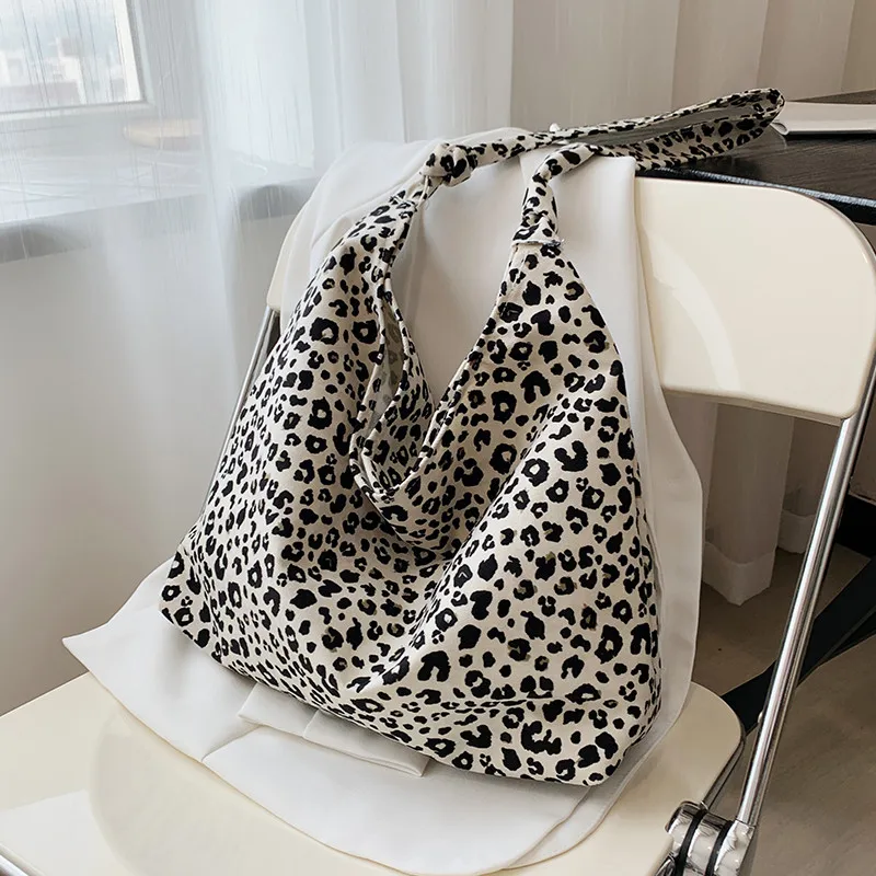 New Summer Canvas Shoulder Shopping Bags Women Leopard Underarm Handbags Large Capacity Korean Chic OL  Street Fashion