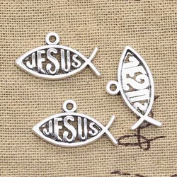 30pcs Charms Fish Jesus 25x14mm Antique Bronze Silver Color Pendants DIYCrafts Making Findings Handmade Tibetan Jewelry