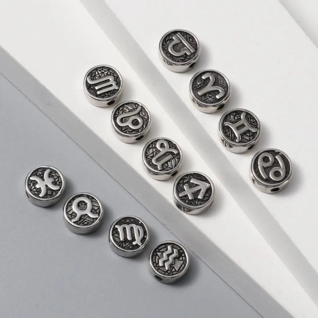 2PCs Stainless Steel Constellation Beads Round Gunmetal Loose Spacer Beads For DIY Bracelet Necklace 10mm Dia., Hole:1.8mm