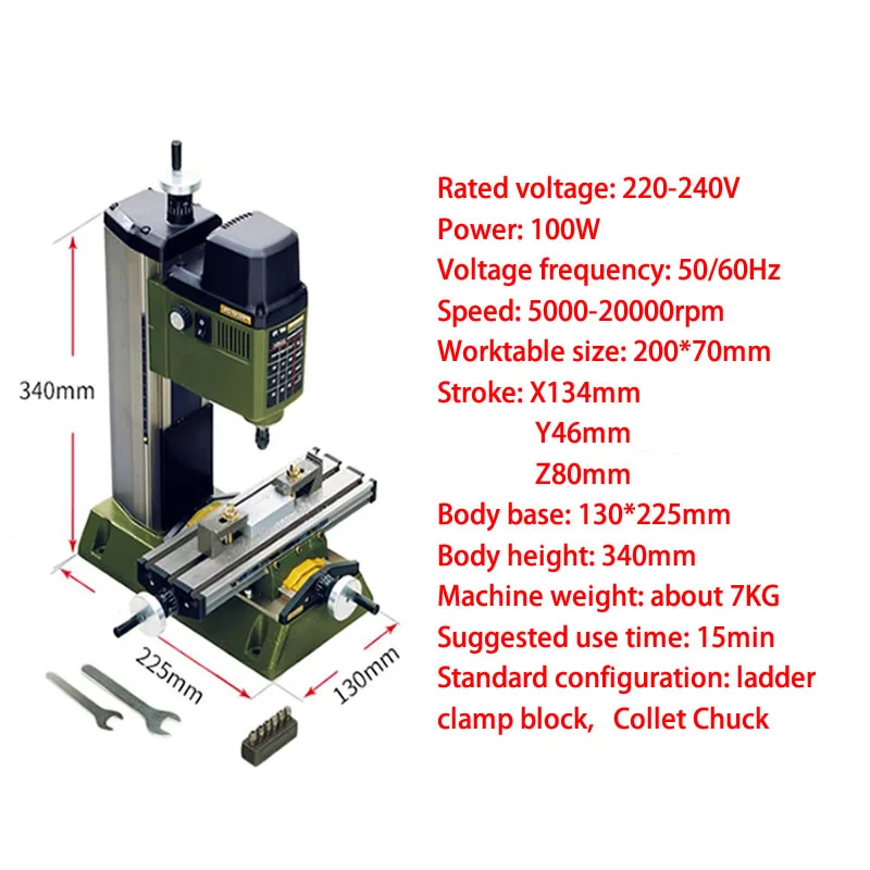 220V 100W PROXXON Mini Milling Machine MF70 Bench Driller 134*80*46 Stroke Woodworking Lathe 5000-20000rpm