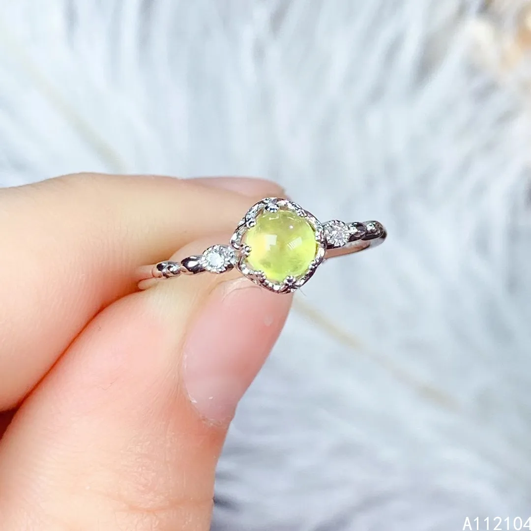 

KJJEAXCMY fine jewelry 925 sterling silver inlaid natural Prehnite women fresh elegant round Chinese style gem ring support dete