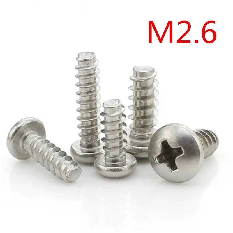 M2.6*5/6/8/10/12/16 Stainless Steel Pan Head Philips Type F Self Tapping Screw For Plastic PB2.6