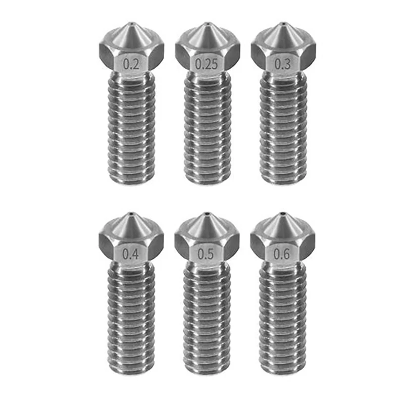 2pcs/lot All-Metal Volcano Stainless Steel Nozzles For 3D Printer 0.2mm-1.2mm For 1.75mm Lengthen M6 Nozzles for Sidewinder X1