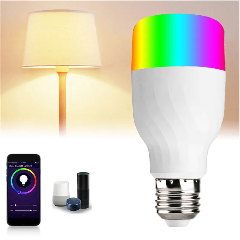 1pcs 7W E27 WiFi Smart Light Bulb LED Lamp App Operate Alexa Google Assistant Control Wake up Smart Lamp Night Light