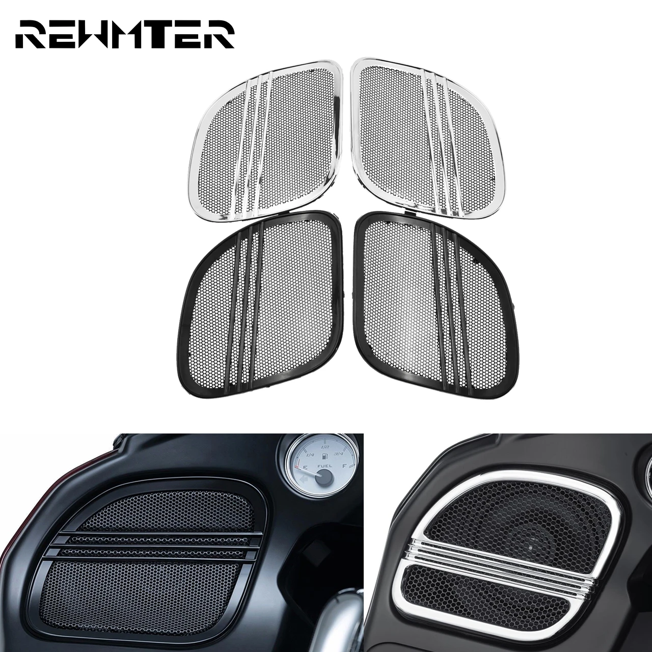 Motorcycle Tri-Line Speaker Grill Cover Trim Black/Chrome For Harley Touring Road Glide FLTRX Special FLTRXS Ultra 2015-2021