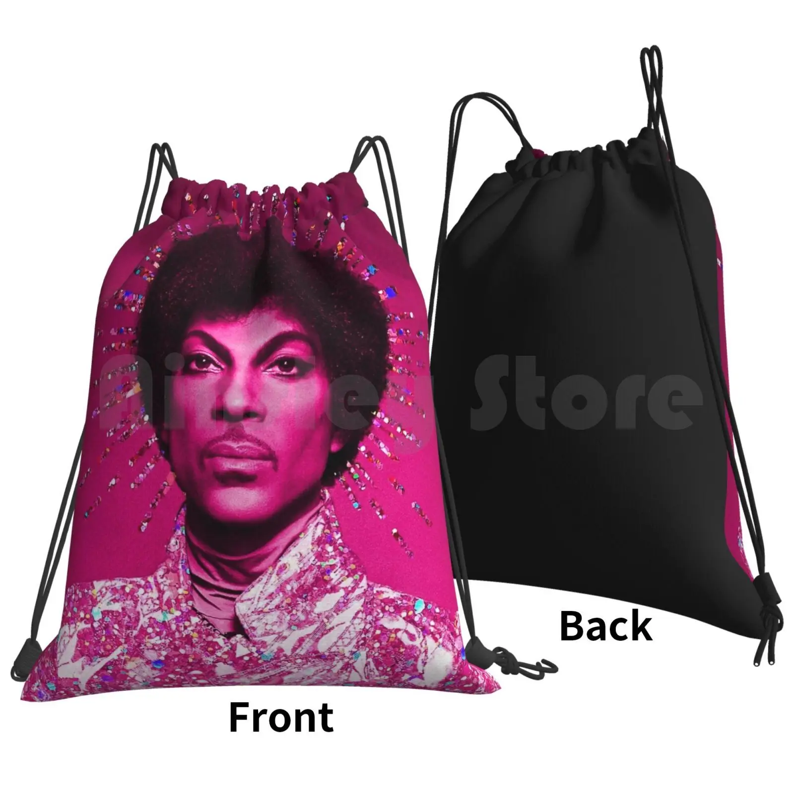 Prince Backpack Drawstring Bag Riding Climbing Gym Bag Prince Glitter Afro Kiss Red Corvette Sign Times Music Portrait