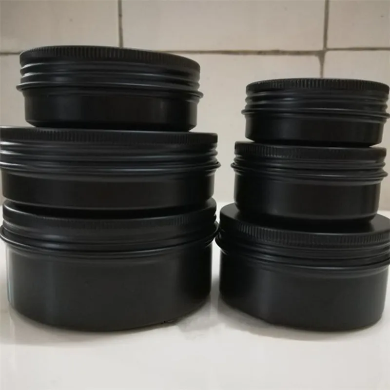 30/50/60/80/100/150/200g preto vazio redondo caixa de alumínio metal latas de lata creme cosmético diy recarregável jar chá pote de alumínio