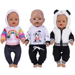 43cm Doll Clothes 18 Inch Cute Rainbow Suit Warm Panda Clothes With Velvet Fit Doll Baby Born Birthday Festival Gifts