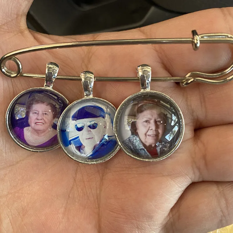 Niestandardowe zdjęcie przypinka z 2 3 4 zdjęcie uroki obraz ślubny Boutonniere personalizuj bukiet ślubny urok Groom Memorial Pin