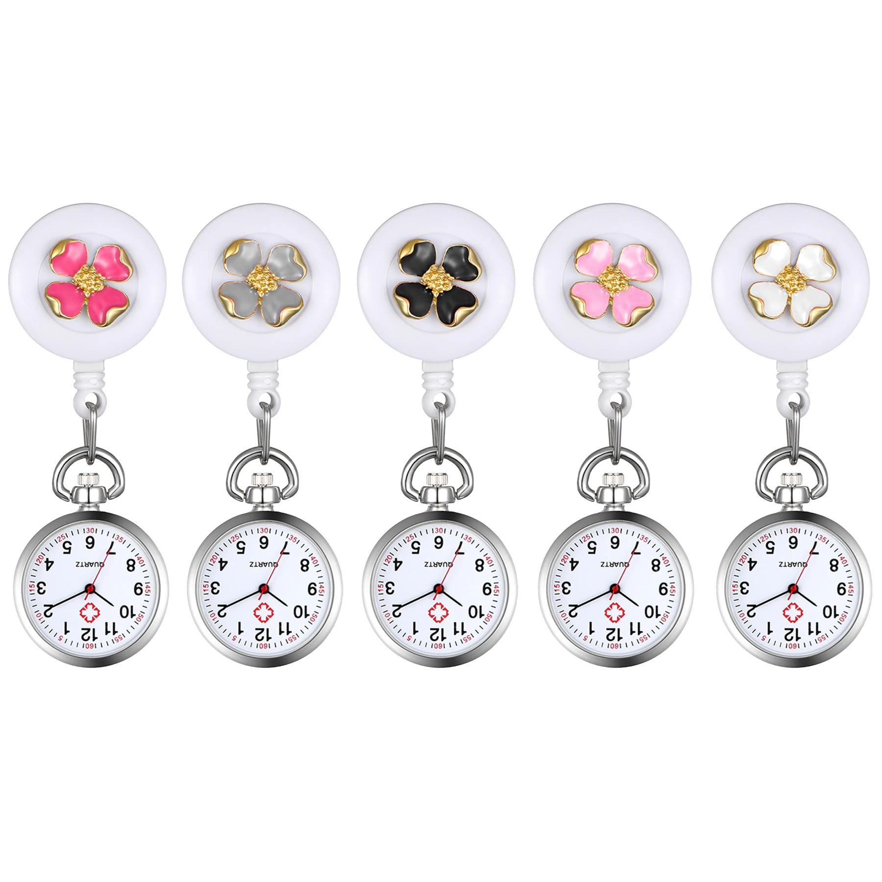 LANCARDO Fashion Simple Petals Clip-on Fob Brooch Pendant Hanging Quartz Pocket Adjustable Watch For Medical Doctor Nurse