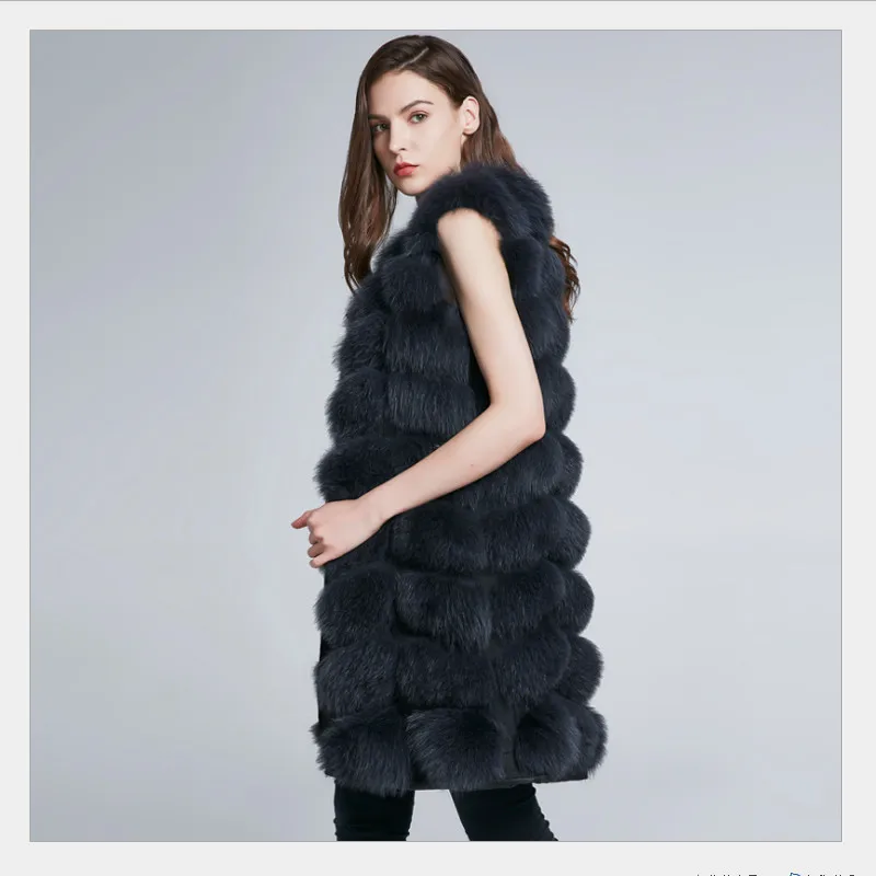 Natural Fox Fur Vest for Women, Long Fur Coat, Leather Grass Coat, Autumn Vest, 90cm