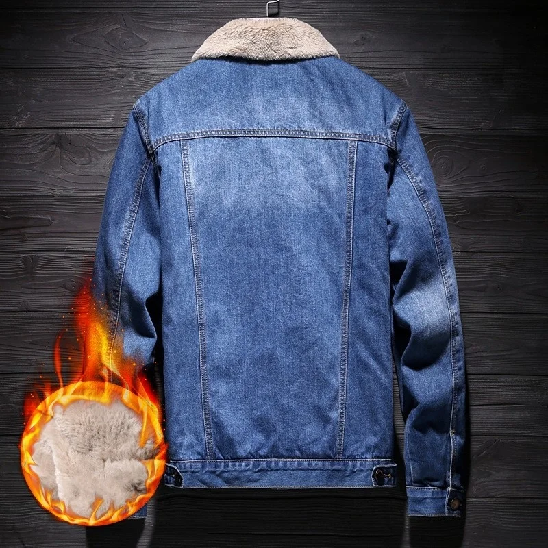 Warm Winter Mens Fur Lining Denim Jacket Casual Cowboy Outwear Coat Slim Fit Jeans Jacket Streetwear Plus Size 5XL Male Jackets