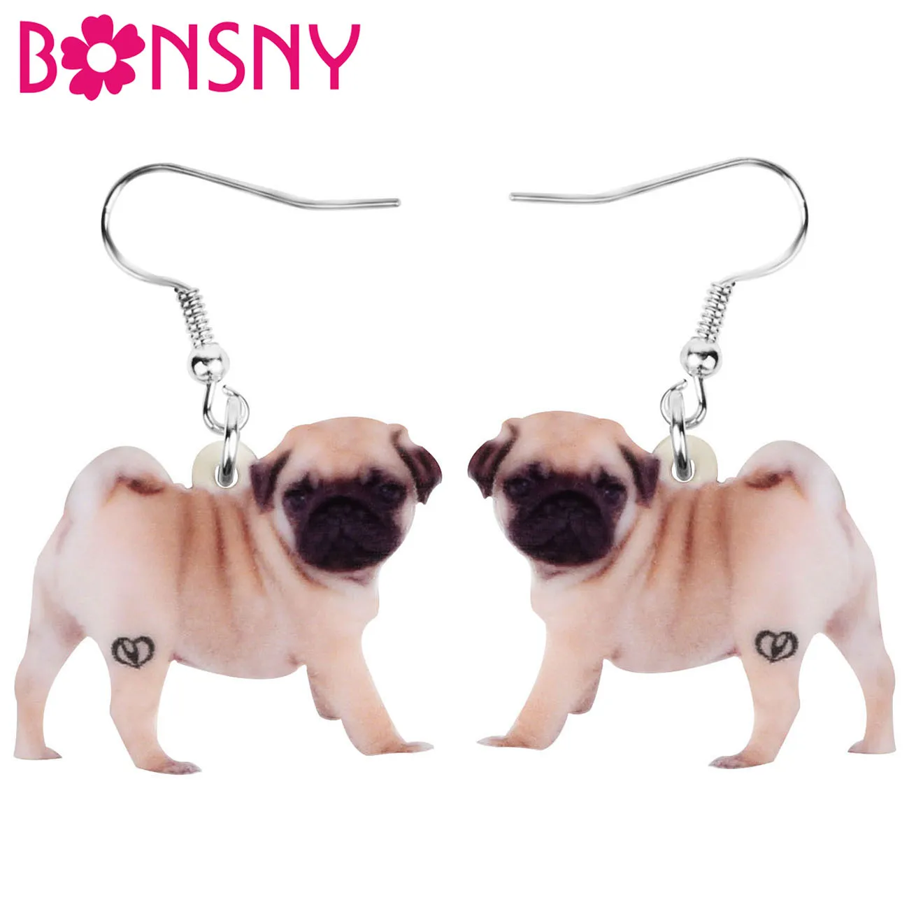 Bonsny Acrylic Brown Shar Pei Dog Earrings Long Cute Pet Animal Dangle Drop Jewelry For Women Kids Girl Fashion Gift Accessories