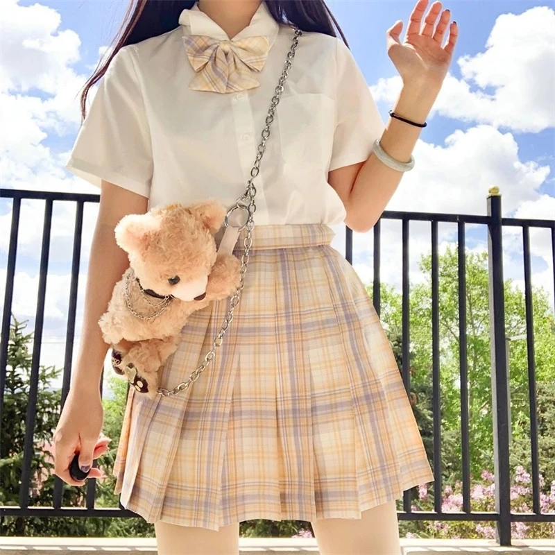 School Girl Uniform Pleated Skirts Japanese School Uniform High Waist A-Line Plaid Skirt Sexy JK Uniforms for Woman Full set