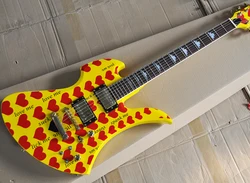 Two Styles Yellow Electric Guitar with redHeart,Rosewood Fretboard,Providing Customized Service