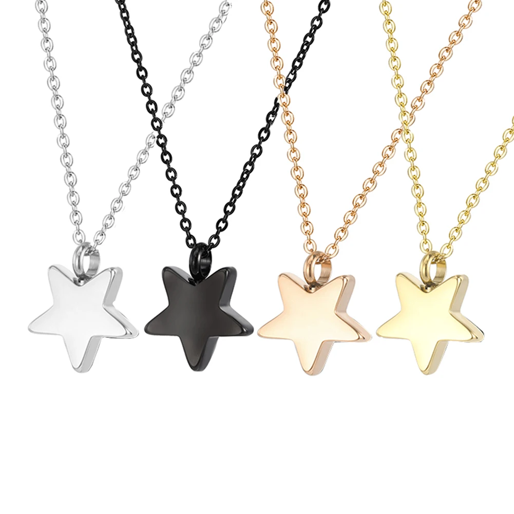 Dropshipping Stainless Steel Cremation Jewelry Five-pointed Star Shape Ashes Pendant Memorial Urn Necklace Jewelry