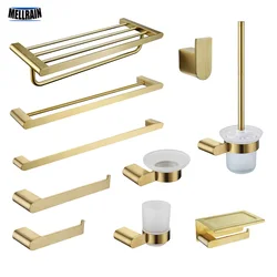 Brushed Gold Bathroom Accessories Towel Rack Paper Holder Soap Dish Toilet Brush Towel Bar Tooth Cup Stainless Steel Hardware