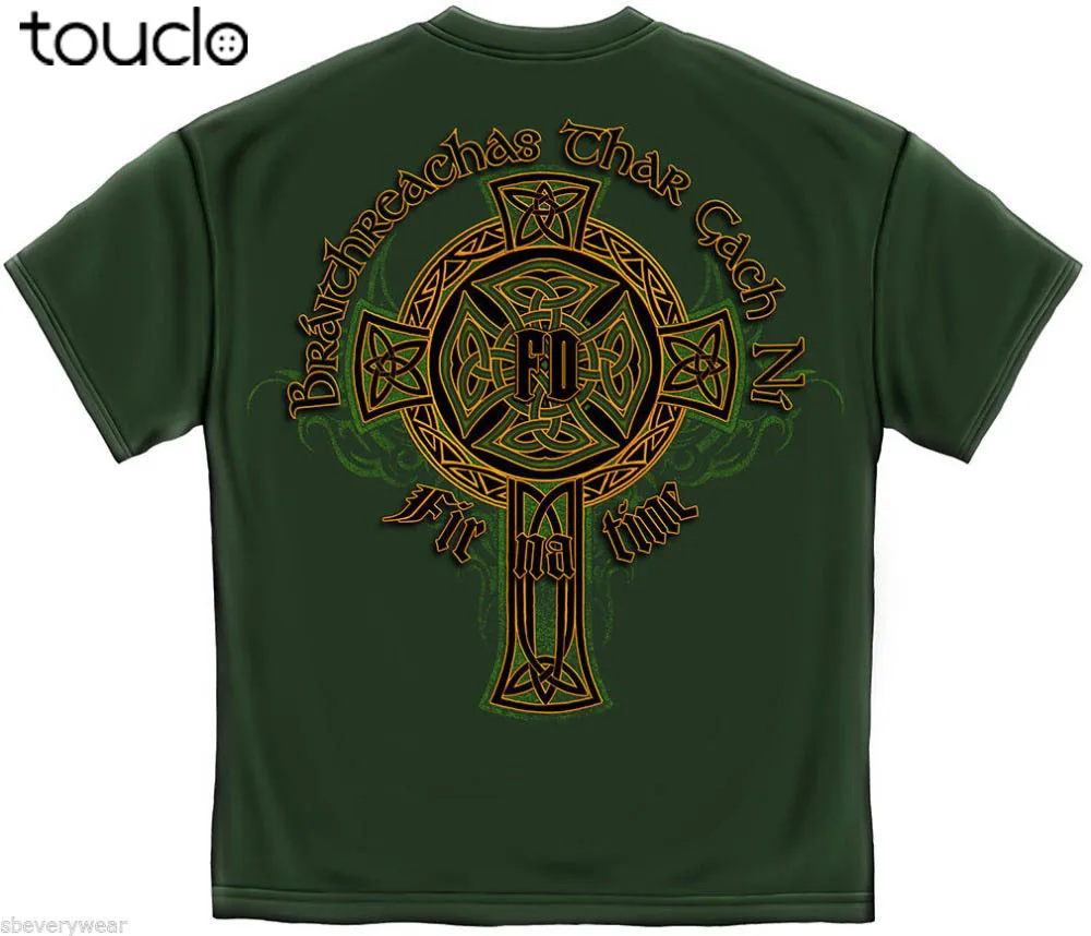 Irish Firefighter Gold Cross Ireland Celtic Firemen Shamrock Fashion Brand Fitness Irish pattern is printed on the back Shirts