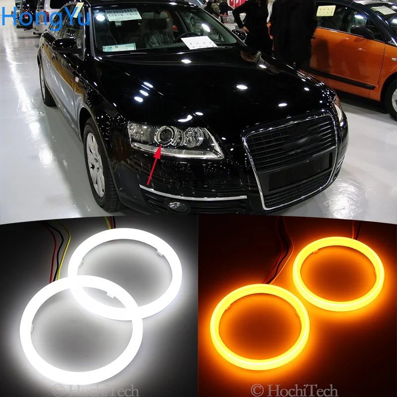 Cotton Switchback LED White Amber Angel Eye  Rings DRL turn signal light for Audi A6 S6 RS6 2005 2006 2007 2008 