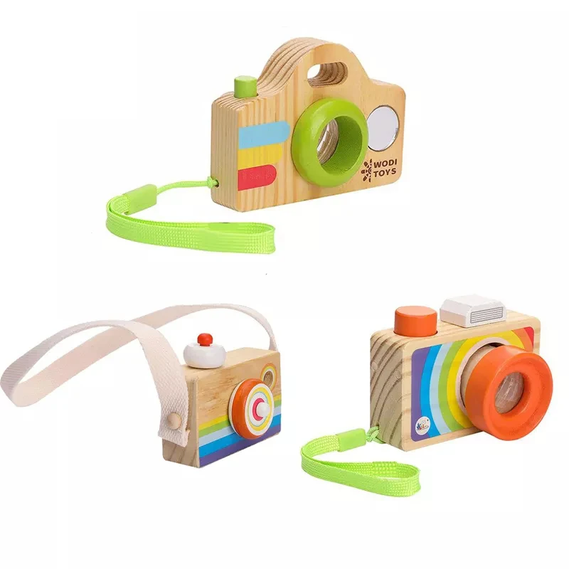 1 pz arcobaleno di legno giocattoli per bambini ciondolo fotocamera giocattoli Montessori bambini colore bambino in legno regalo fai da te sonaglio puntelli fotografia neonato