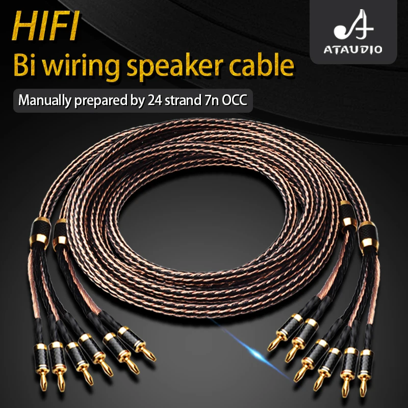 HIFI Bi okablowanie kabel głośnikowy HIFI 24 strand 7N OCC kable Audio bi-okablowanie z wtyczką Bannana z włókna węglowego